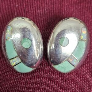 Chic Silver, Opal, And Turquoise Inlay Earrings ARTIST made